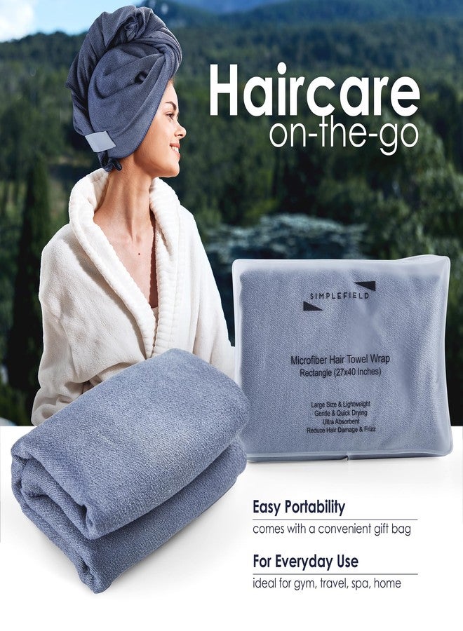 SimpleField Large Microfiber Hair Towel Wrap for Women (27x40 Inches). Anti Frizz Rectangle Fast Drying Towel with Elastic Band for Long, Curly, and Thick Hair. Includes Reusable Carry Bag (Grey) - Image 5